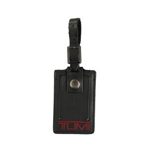 Tumi Luggage Tag Leather ID Black On Black With Red Logo Adjustable